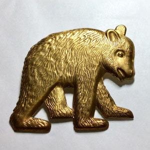 Bear cub large pin brooch from vintage raw brass finding Brown bear Polar bear