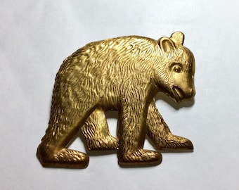 Bear cub large pin brooch from vintage raw brass finding Brown bear Polar bear