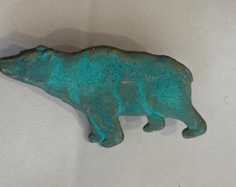 Bear verdigris brooch coated vintage raw brass finding Brown bear Polar bear