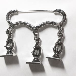 I love science microscope  silver tone charm brooch / pin