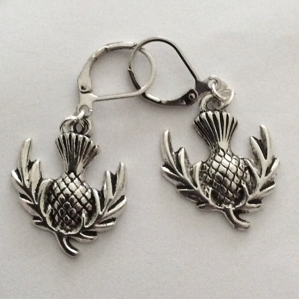 Thistle earrings Scottish icon thistle silver tone handmade earrings for pierced ears nickel free