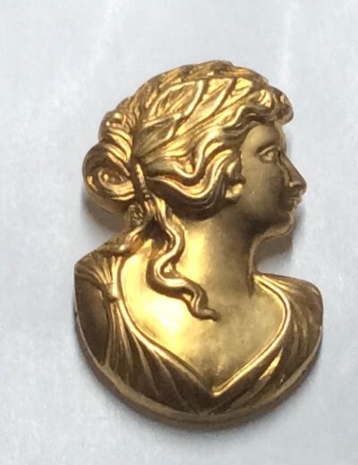 Art Nouveau Greek Roman Matron Lady Flowing Hair Raw Brass Brooch Pin ...