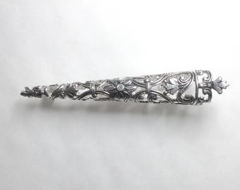 Spilla da bavero in stile art nouveau traforato portafiori posatoio placcato argento sposo testimone di nozze porta clip fiore asola in metallo