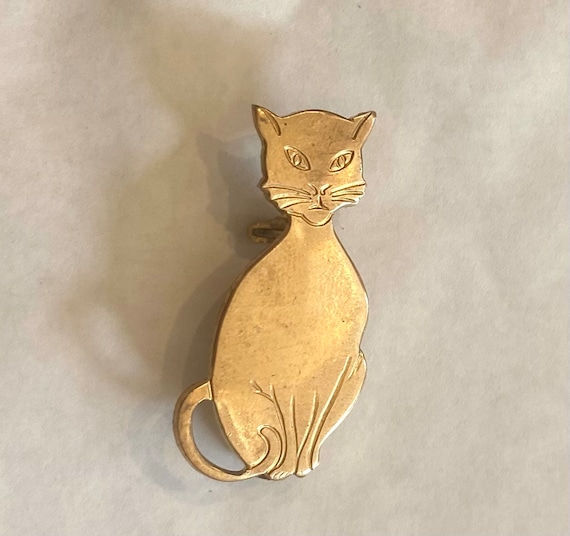 Inscrutable Cat Brooch Pin Vintage Finding Raw Brass Kitten Pussy