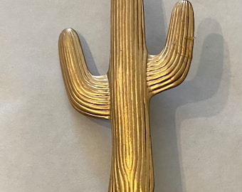 Cactus desert plant brooch pin vintage finding raw brass quirky