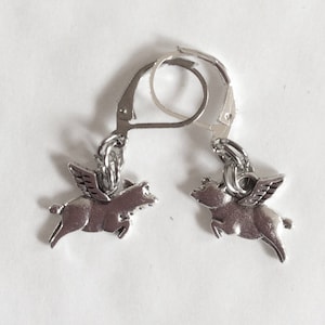 Pigs might fly, earrings flying pigs silver tone charms for pierced ears little piggy