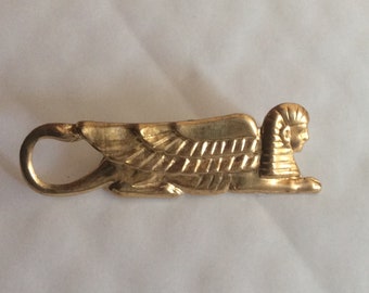 Egyptian Sphinx brooch pin vintage raw brass finding Egypt souvenir