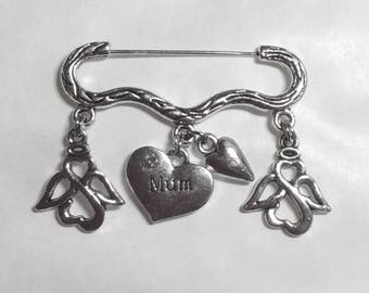 Mum memory brooch silver tone with CZ stone Memorial  Mum loss remembrance