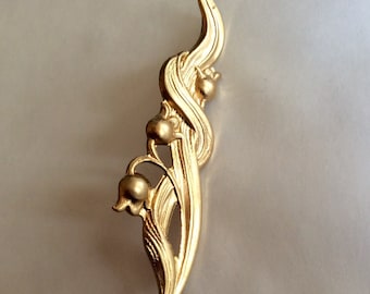 Lily of the Valley single  flower brooch pin from raw brass  vintage finding