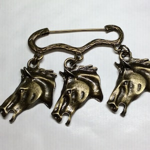 Wild Horses face head charm bronze tone brooch pin Pony Horse owner