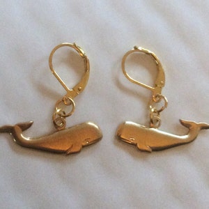 Whale raw brass handmade earrings for pierced ears nickel free