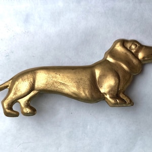 Sausage dog Daschund dog raw brass brooch /pin vintage finding