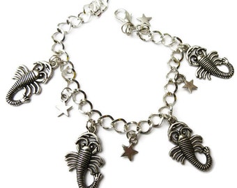 Scorpio horoscope, star sign silver tone charm bracelet choice of lengths from 19 -21 cm