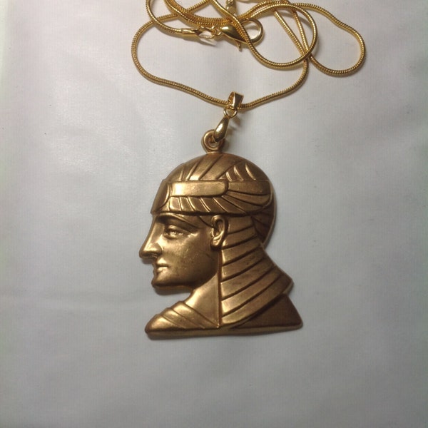 Egyptian Nubian slave pharaoh pendant raw brass 42cm gold tone chain