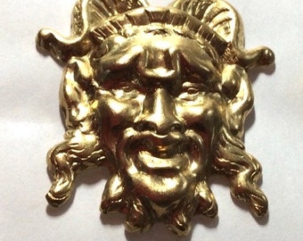 Devil Satan stamped metal brooch/pin tie tac fitting raw brass Demon Satan Pan vintage finding