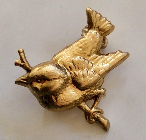 Broche oiseau en laiton cuivré, épingle hirondelle dorée