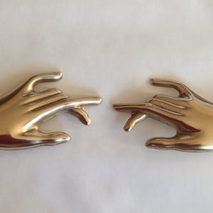 Pair of elegant hand brooches pins Two hand statement brooches created from vintage raw brass finding