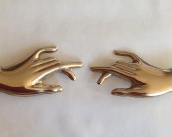 Pair of elegant hand brooches pins Two hand statement brooches created from vintage raw brass finding