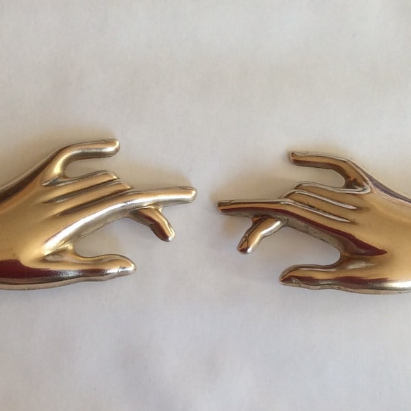 Pair of elegant hand brooches pins Two hand statement brooches created from vintage raw brass finding