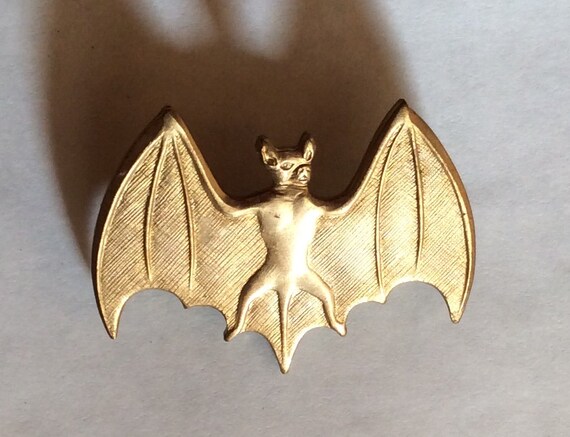 Vampire Bat Brooch Pin Vintage Raw Brass Finding Gold Tone