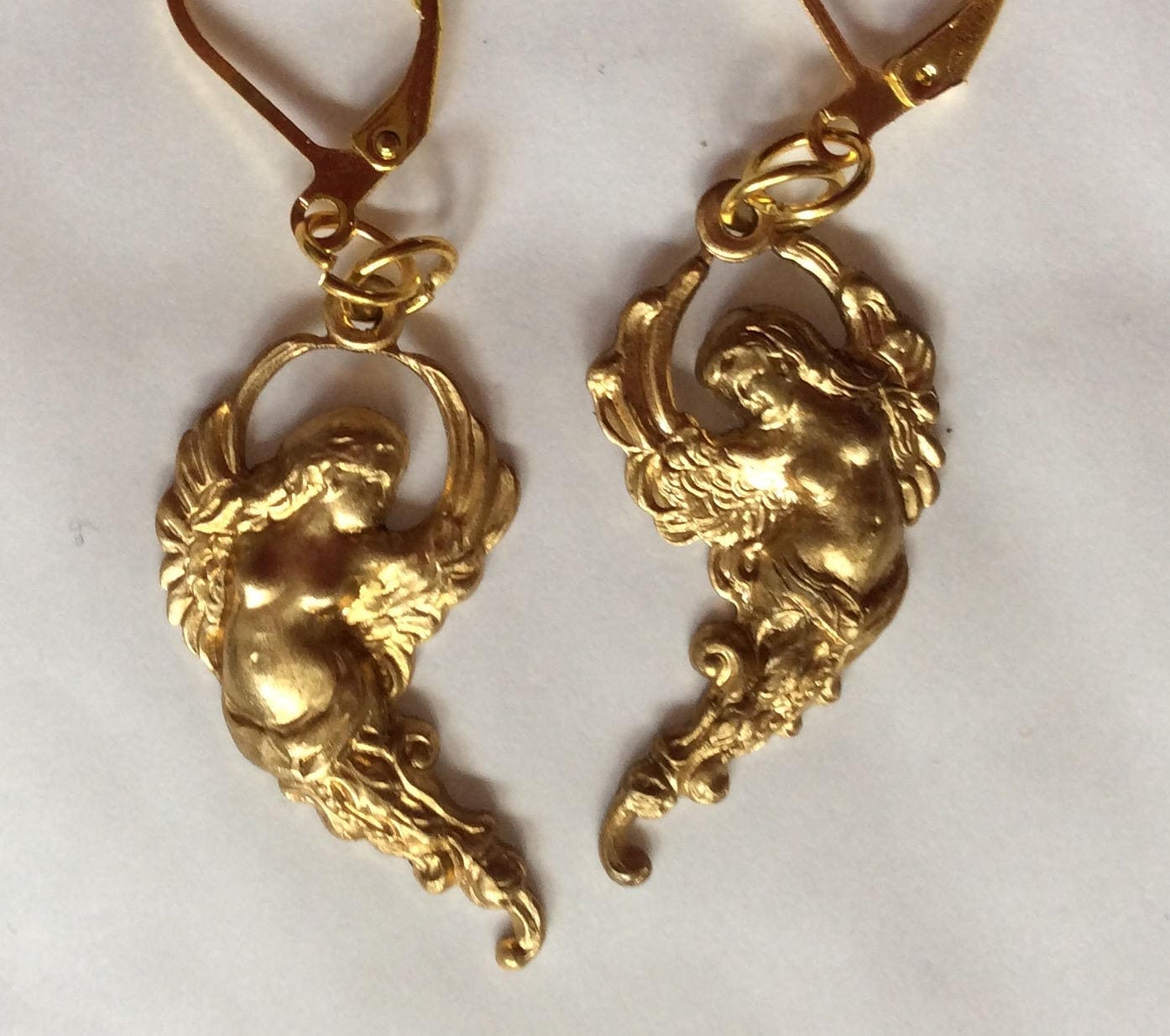 Boucles D'oreilles Bronze Anges Chérubins - Perles Et Cabochons 25mm - Crochets - Neuves Sans Emballage