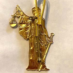 Lady Justice brooch AND pendant law courts, lawyer, barrister Attorney raw brass brooch pin vintage finding image 5