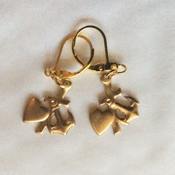 Faith, Hope and Charity earrings handmade raw brass earrings