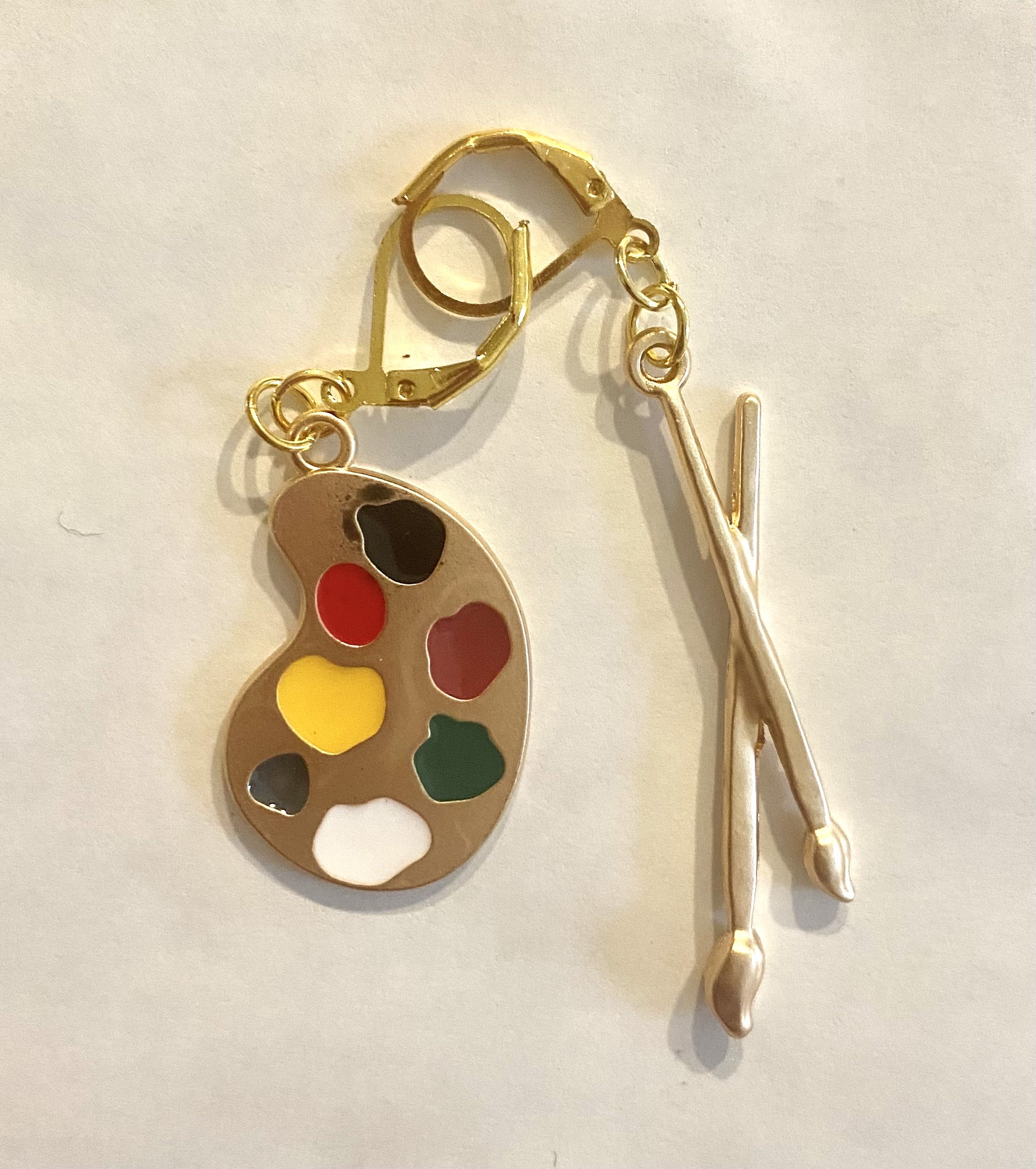 Orecchini Pendenti Donna Tavolozza E Pennello - Design Artistico, Metallo Smaltato, Senza Nichel