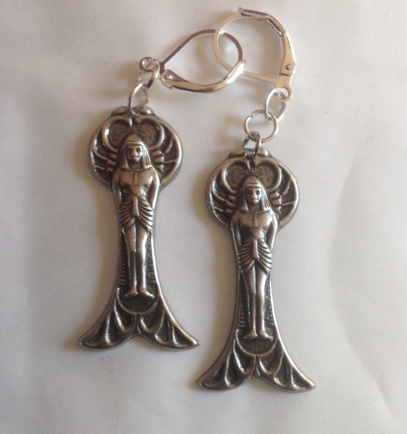 Egyptian Goddess earrings pewter handmade for pierced ears Etsy