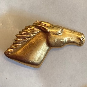 Small horse mini pin, brooch, lapel pin raw brass vintage finding