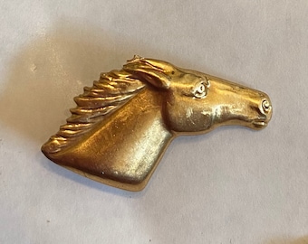 Small horse mini pin, brooch, lapel pin raw brass vintage finding