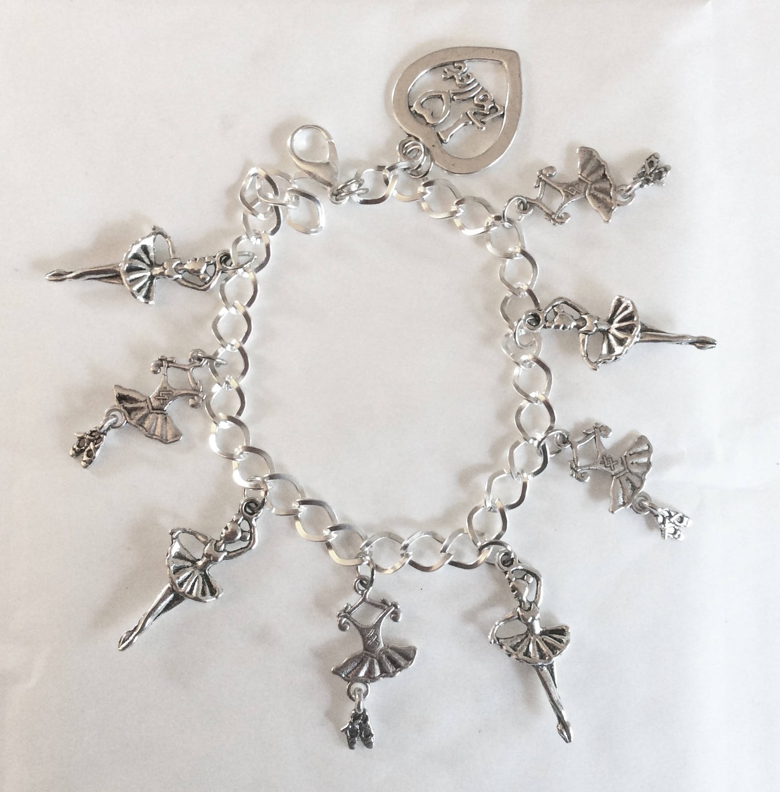 love ballet dancing tone charm bracelet choice of lengths from 19- 21 cm