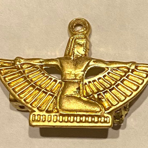 Egyptian winged goddess brooch god raw brass Isis handmade