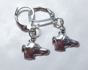Greyhound dog puppy small silver tone handmade earrings for pierced ears