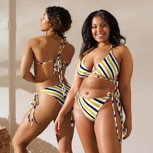 Yellow Geometric recycled string bikini- Swimwear Cute Bikini set