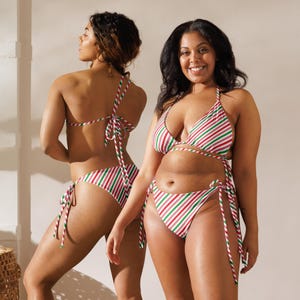 Candy Cane string bikini set- Cute Women Swim bikini set- pool - beaches