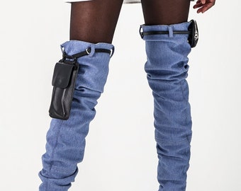 PIMP UP™ LARA Blue Jeans - l'accessoire de mode qui transforme toutes vos chaussures en cuissardes/bottes hautes !