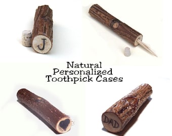 Personalized Initial Toothpick Case Natural Unique Useful Case Men Cool Boyfriend Gift Dad Husband Or Needle Case For Mom Stocking Stuffer