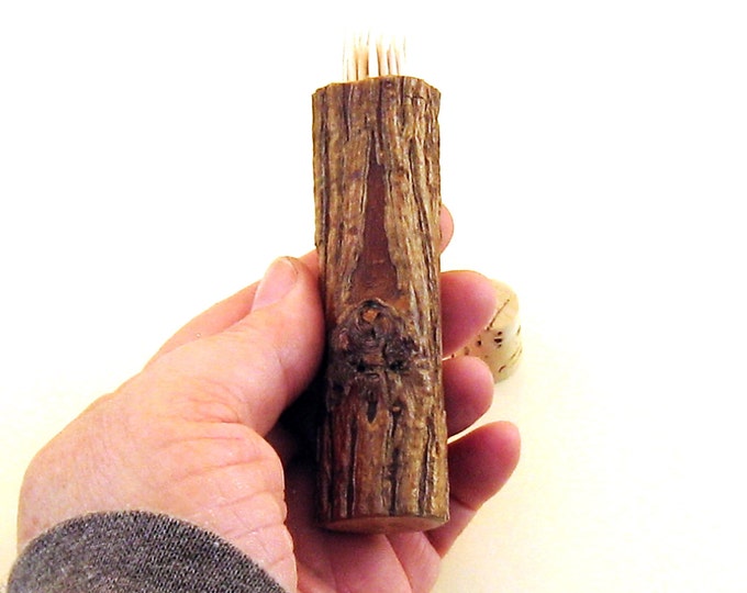 Toothpick Holder for Table Top Kitchen Holds 30 Picks Rustic Natural