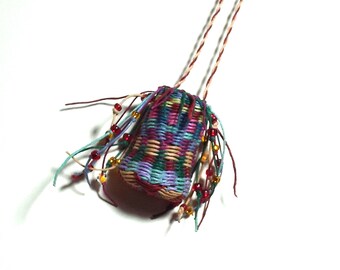 Waxed Linen Woven Necklace Casual Artisan Jewelry Pouch Multicolored