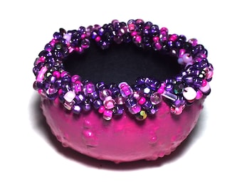 Beaded Gourd Art Mini Bowl Glowing Fuchsia Purple Elegant Romantic Gift Ring Dish Sparkly Glowing Jewel Toned Keepsake Birthday Gift