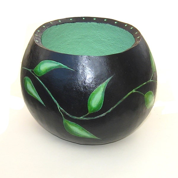Gourd Bowl Painted Gourd Green Black Gourd Art Leaf Vine Container Baskets Bowls Graceful Nature Art Large Container Foyer Home Decor