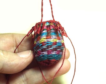 Fun Wild Weave Necklace Waxed Linen Casual Artisan Fiber Art Jewelry Pouch Multicolored Rainbow Unique Gift for Women