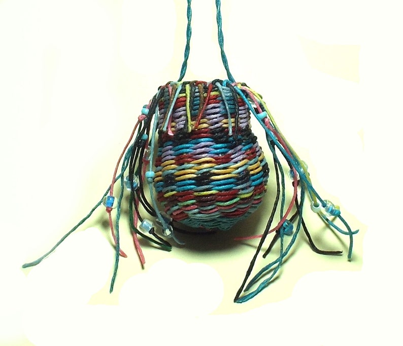 Wild Weave Waxed Linen Necklace Casual Artisan Jewelry Pouch Multicolored Rainbow Unique Gift for Women image 2