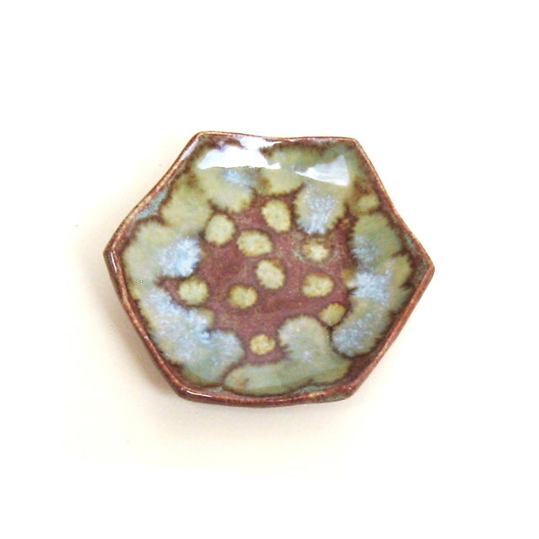 Tea Light Holder Ring Dish Ceramic Stoneware Tray Brown Blue Green Pottery
