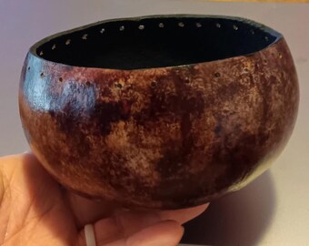 Drilled Gourd Bowl 5 Inches Prepared for Coiling Cordovan Brown Ready to Coil for Pine Needle Basket Art