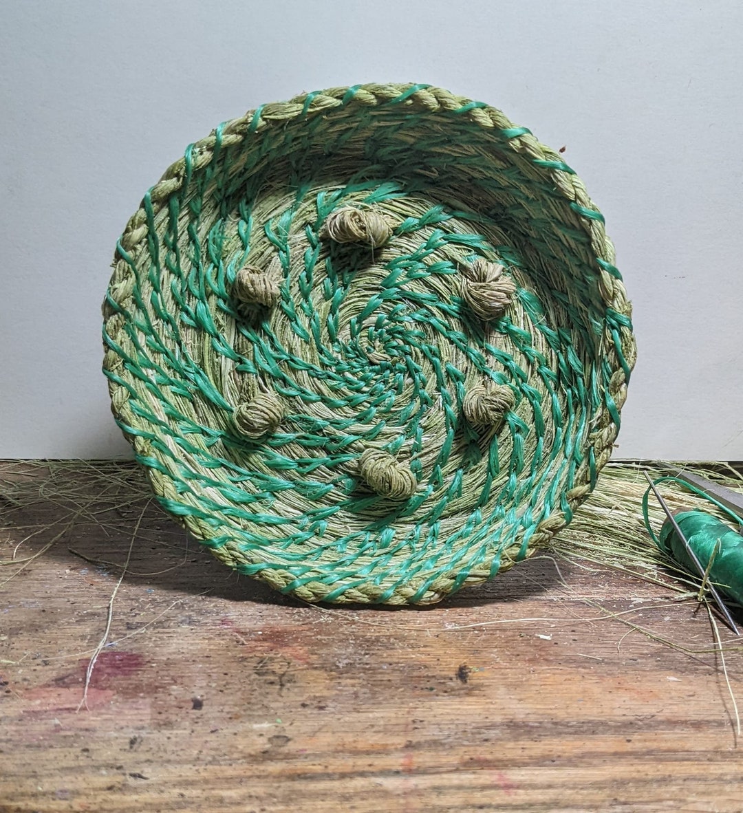 Yucca Knots Natural Light Green Fiber Baskets Coiling Basketry Organic