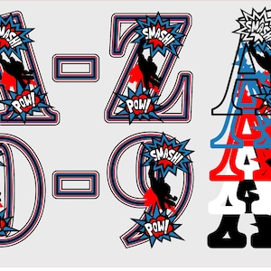 3D Layered Hero SVG DXF PNG Alphabet and Numbers Letters for Silhouette and Cricut Cutting Digital File