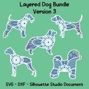 3D-Schicht-Mandala Hunde-Bundle Version 3 SVG, DXF, Silhouette Studio-Datei