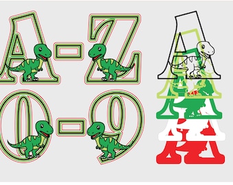 3D-lager T-Rex alfabet och siffror SVG, DXF, PNG (digital fil)